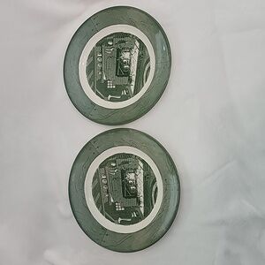 Pair 1950s Colonial Homestead By Royal 10" Dinner Plates